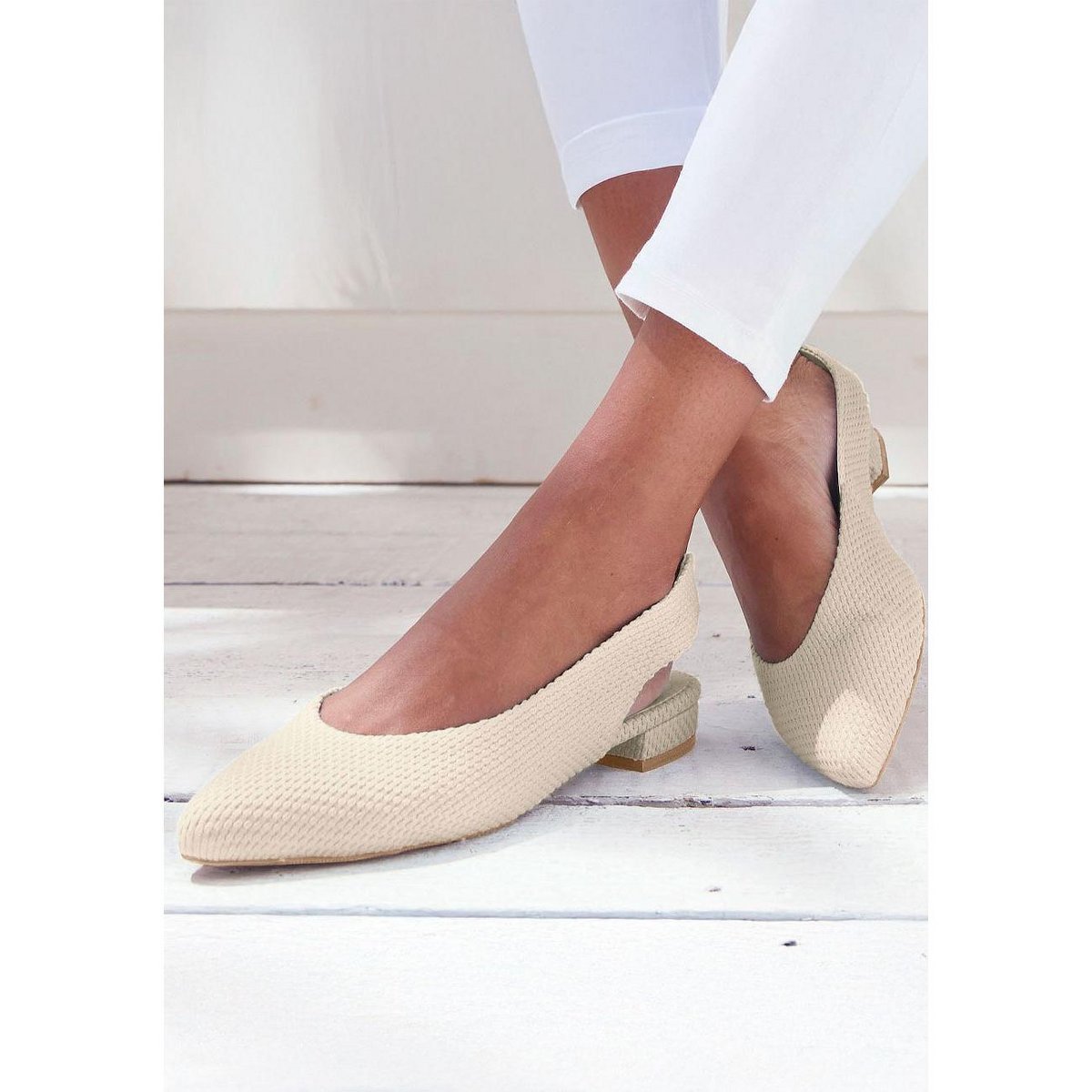 Обувь Lascana Women's Textured Slingback Ballet Flats - LASCANA - Beige Basket Weave 8 — фото 5