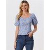Allegra K Women's Puff Sleeve Square Neck Peasant Floral Blouse - 3 of 4