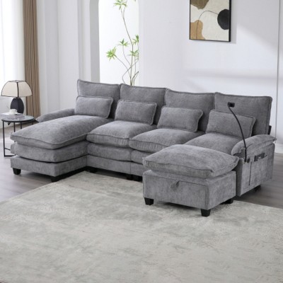 106" Chenille Modular Sectional Sofa with Chaise Lounge and Ottoman, U-Shaped Sleeper Cloud Couch for Living Room or Apartment–The Pop Home