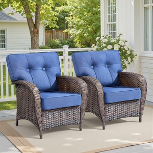 Buenhomino High Back Patio Chairs Set of 2 - Brown Wicker Chairs Outdoor Seating, Armrests Rattan Outdoor Club Chairs with 5" Removable Cushion - 1 of 4