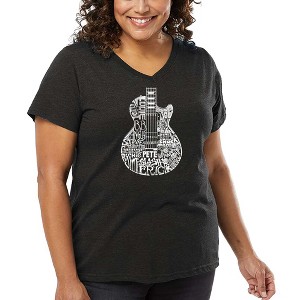 LA Pop Art Women's Word Art V-Neck - Rock Guitar Head - 1 of 4