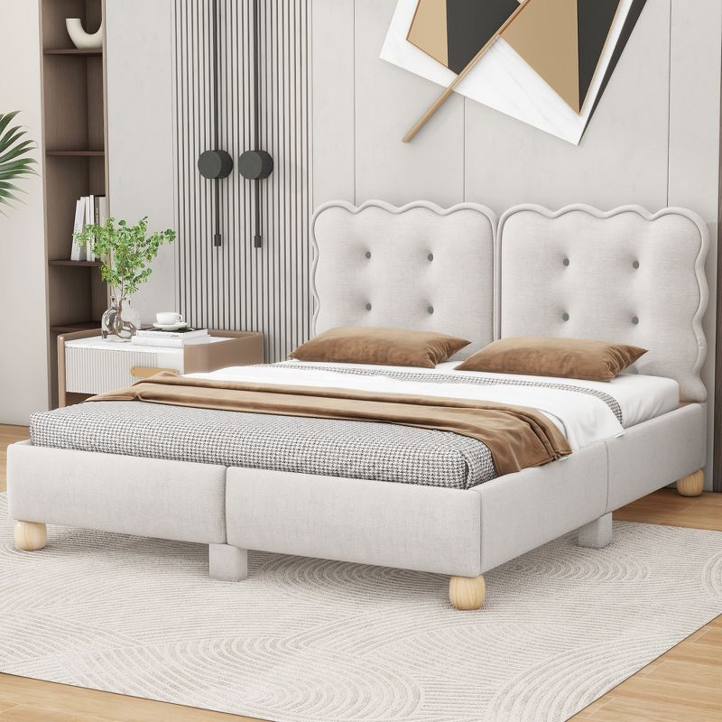 Queen/Full Size Upholstered Platform Bed with Wood Support Legs-ModernLuxe, 1 of 12