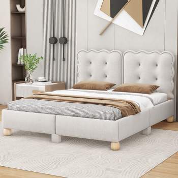 Queen/Full Size Upholstered Platform Bed with Wood Support Legs-ModernLuxe