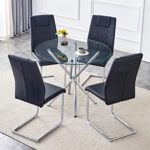 5-Piece Dining Set with Glass Round Table and 4 PU Armless Chairs - 1 of 4