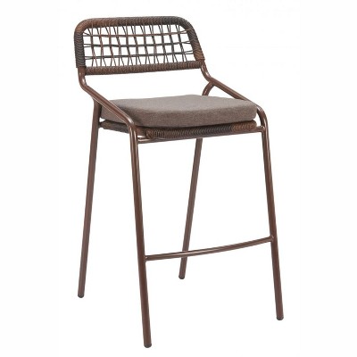 Rio Barstool – 40" H Outdoor Brown Powder-Coated Steel & Rattan By Zuo Modern (Set of 2)