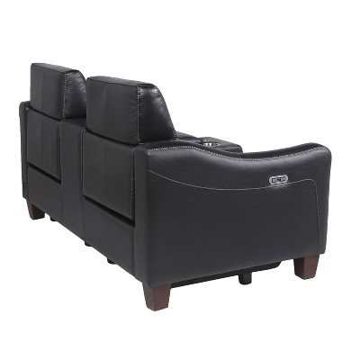 Black Faux Leather Power Reclining Loveseat with Storage and Cup Holder