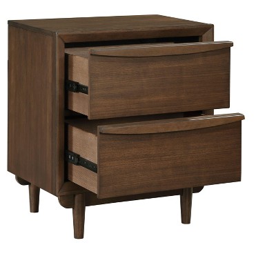 Vynxaria Mid-Century Modern 2-Drawer Nightstand - Walnut Finish, USB Charging Port, Dovetail Drawers, Walnut Veneer/Wood, 1pc Bedroom Furniture