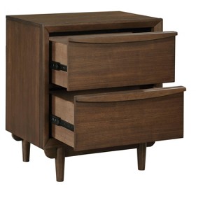 Vynxaria Mid-Century Modern 2-Drawer Nightstand - Walnut Finish, USB Charging Port, Dovetail Drawers, Walnut Veneer/Wood, 1pc Bedroom Furniture - 1 of 4