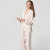 Anna-Kaci Lounge Women's Long Sleeve Button-Down Satin Pajama Top with Ruffle Collar and Wide Leg Pants Sleepwear Set - 3 of 4