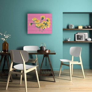 Trademark Fine Art Ania Zwara Yellow Dandelions on Pink Wood Slat Art - 1 of 4
