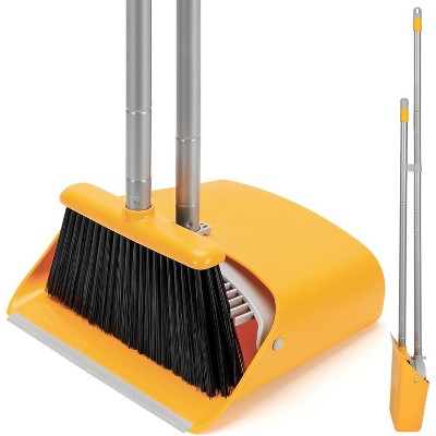 Standing Dustpan and Broom Set with 52" Long Extendable Handle, for Indoor, Kitchen, Office, and Lobby Floor Cleaning