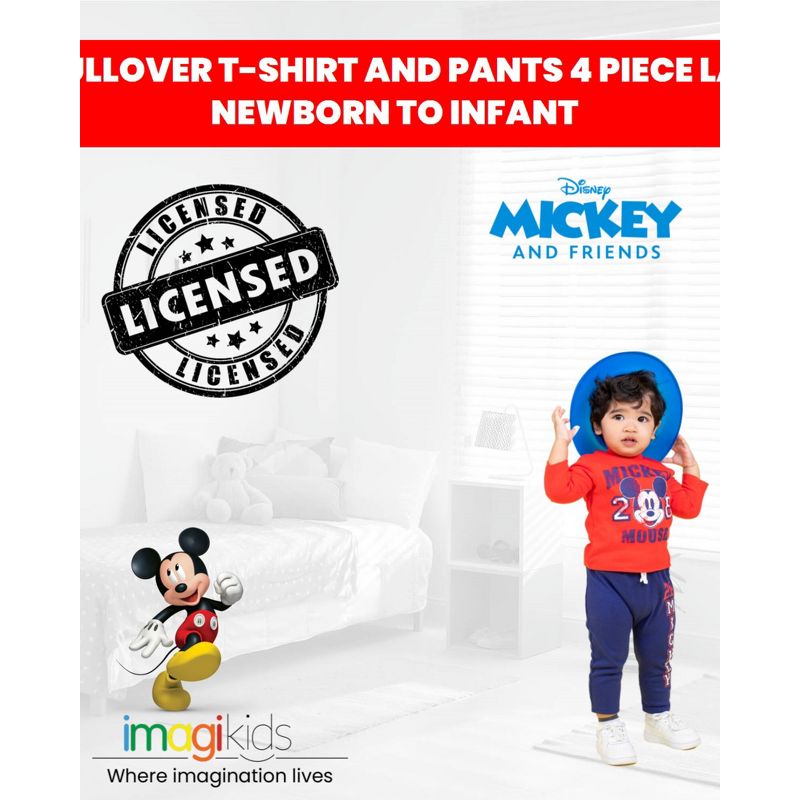 Disney Mickey Mouse Baby Pants Pullover T-Shirt and Bodysuit 4 Piece Layette Set Newborn to Infant , 2 of 10