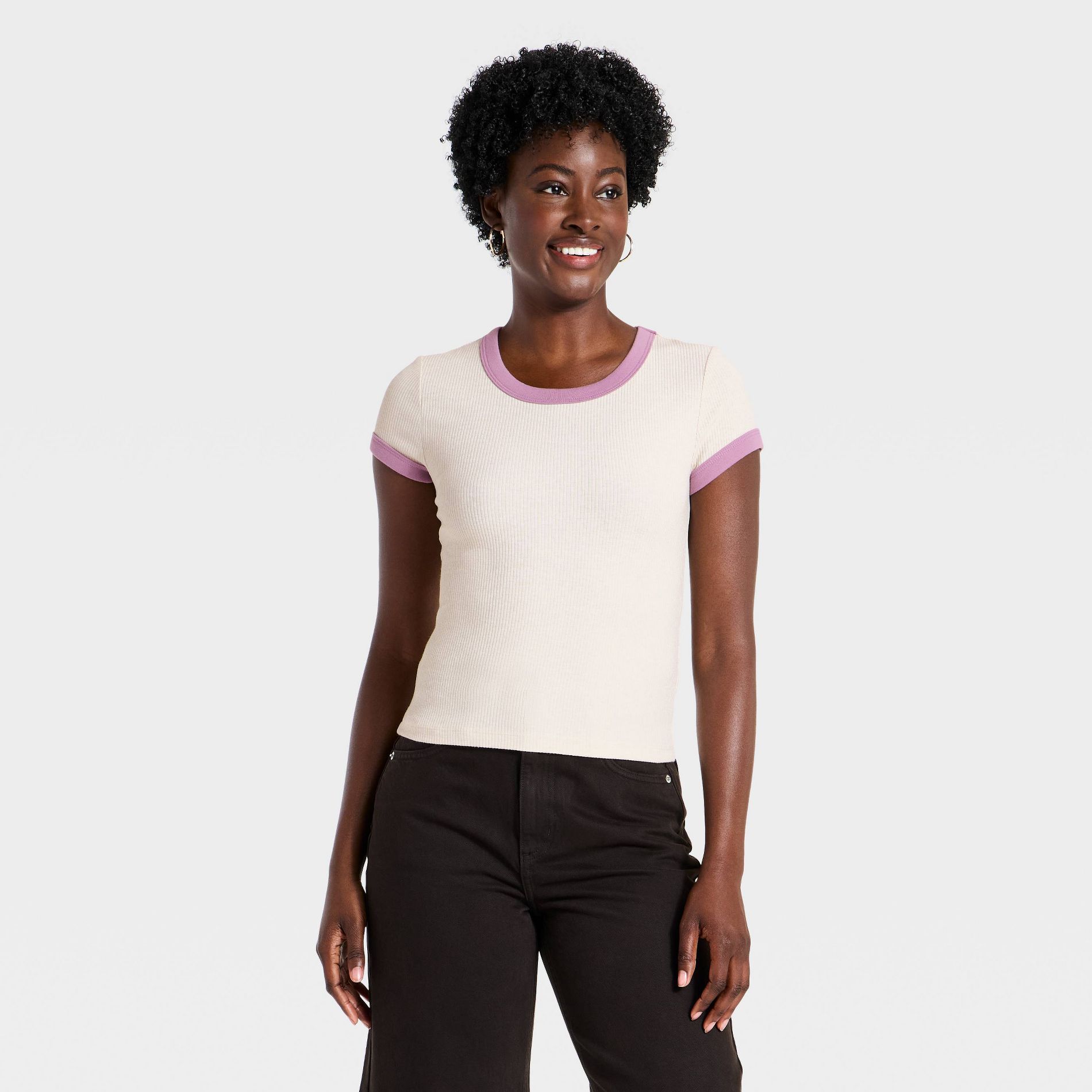 Women's Short Sleeve Contrast Rib Scoop Neck T-Shirt - Universal Thread™