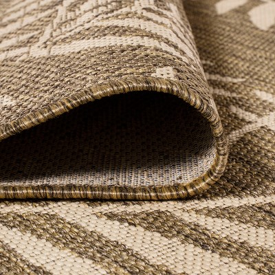 Nevis Palm Frond Brown and Beige Round Synthetic Rug