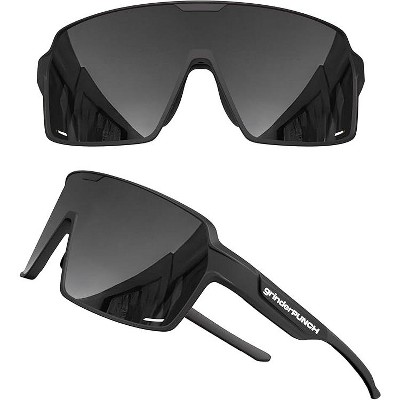 grinderPUNCH Polarized Sport Sunglasses for Men and Women, Lightweight Sun Glasses with UV Protection for Snow Hiking Cycling Running Fishing (Black)