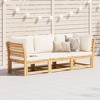 vidaXL 3 Piece Patio Lounge Set with Cushions - Solid Acacia Wood Furniture for Garden, Yard, Deck, Outdoor Area - Cream Cushions, Modular Design - 2 of 4