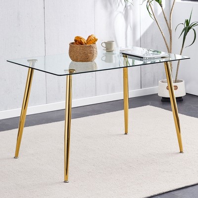 CAVINAS Dining Table Contemporary Rectangle Tempered Glass Dining Table with Metal Legs