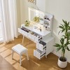 Modern Vanity Desk with LED Lighted Mirror,Space-Saving Makeup Table with 4 Drawers & Stool for Bedroom–The Pop Home - 3 of 4