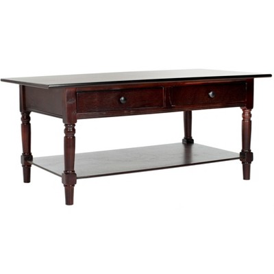 Brown Rectangular Wood Coffee Table with Storage and Drawers
