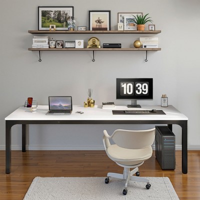 Lirago Rectangle Office Dining Table 78.7" Large Desktop Sturdy MDF Board Heavy Duty Iron Pipe Legs Industrial Style White