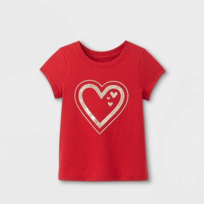 Toddler Girls' Glitter Heart Short Sleeve Graphic T-Shirt - Cat & Jack™ Dark Red