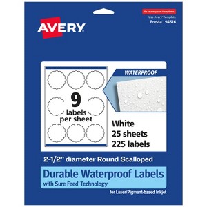 Avery Durable Waterproof Round Scalloped Labels with Sure Feed, 2.5" diameter - 1 of 4