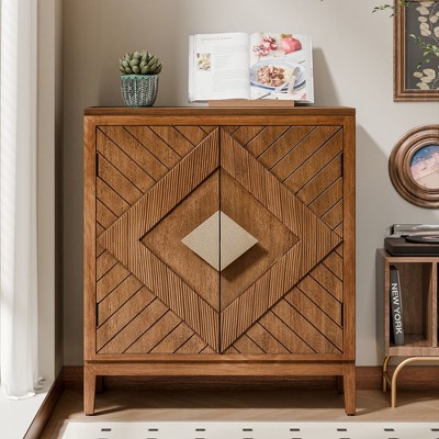 JIONJOY 2-Door Geometric Farmhouse Storage Cabinet - Accent Sideboard with Magnetic Closure for Living Room & Bedroom