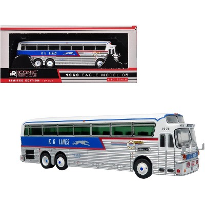 1969 Eagle Model 05 Coach Bus "Golden Eagle" White and Blue with Red 1/87 (HO) Diecast Model by Iconic Replicas