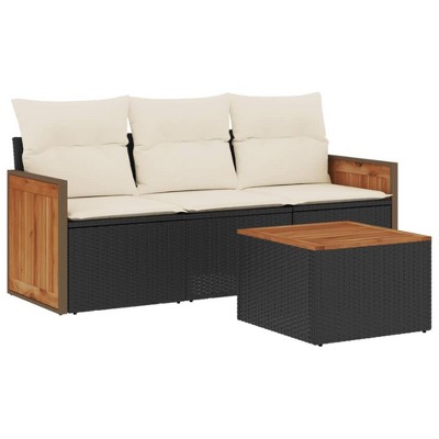 vidaXL 4 Piece Patio Sofa Set with Cushions Black and Cream - With Table