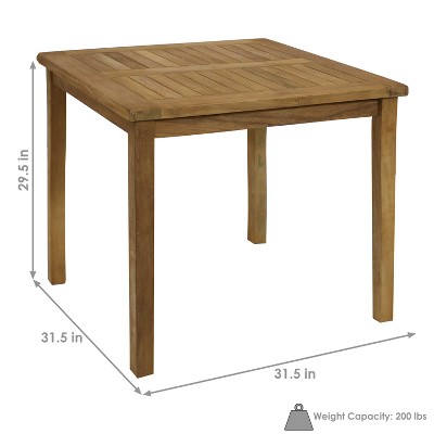 Sunnydaze Light Brown Teak Square Outdoor Dining Table