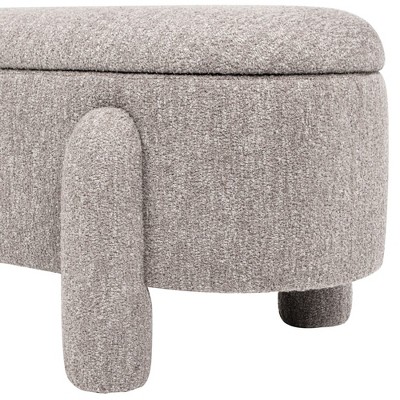 Moss Green Oval Bouclé Storage Bench with Rubberwood Legs