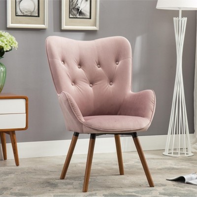 TOAOTBNBO Velvet Tufted Modern Armchair with Wooden Legs, Office Armchair with Plush Cushion, Comfy Upholstered Wingback Arm Chair