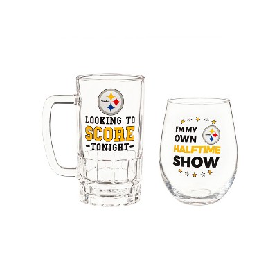 Pittsburgh Steelers, Stemless 17OZ Wine & Beer 16 OZ  Gift Set