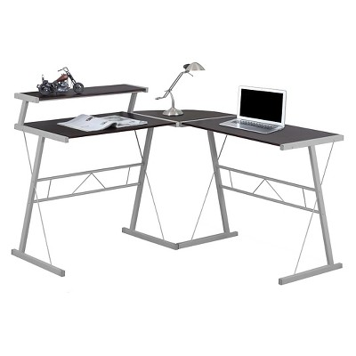 Contemporary Minimalist Cappuccino Top Computer Desk - Silver Metal - EveryRoom