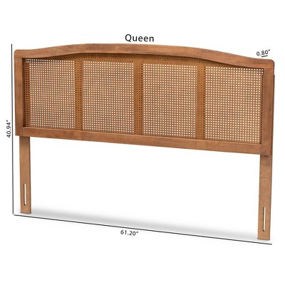Marieke Ash Walnut Wood and Rattan Queen Headboard
