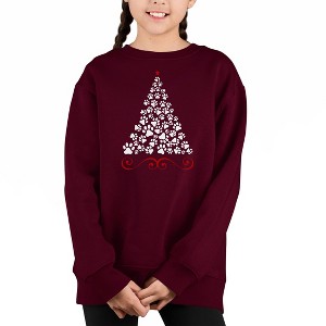 LA Pop Art Paw Christmas Tree - Girl's Word Art Crewneck Sweatshirt - 1 of 4