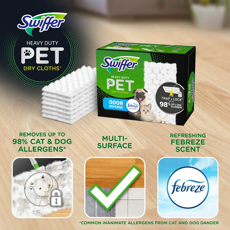 Swiffer Sweeper Pet Heavy Duty Multi-Surface Dry Cloth Refills for Floor Sweeping and Cleaning - 32ct, 4 of 20