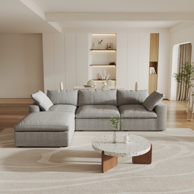 WJShome 4Piece Sectional Sofa Couch,120.45" Down Filled Cloud Modular Couch with Storage Ottoman