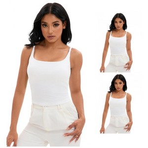 INSPIRE CHIC 3 Packs Women's Square Neck Cami Vest Shelf Bra Adjustable Spaghetti Strap Tank Camisoles - 1 of 4