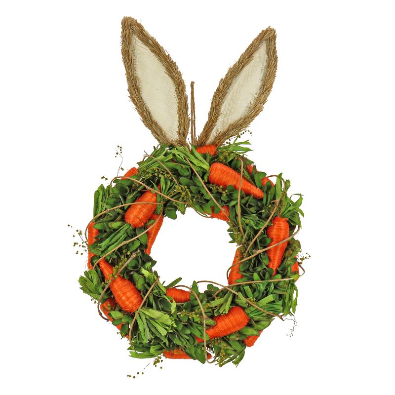 National Tree Company 21" Bunny Ears Carrot Artificial Hanging Wreath, Easter Collection, 1 of 4