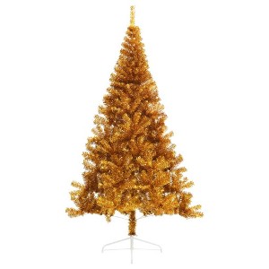 vidaXL Artificial Half Christmas Tree White PVC, Steel 59.1 in high - Gold 7 x 4 ft - 1 of 4