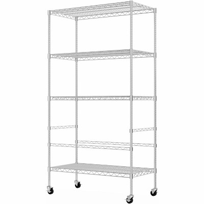 Coucheta 5 Tier Storage Shelves with Wheels, Adjustable Wire Shelving Unit Metal Shelves, Storage Cart Heavy Duty Shelf Rolling Cart