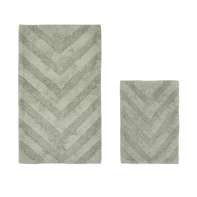 Hugo 2-Piece Bath Rug Set 100% Premium Cotton Tufted Chevron Pattern Bathmats for Bathroom, Super Soft Absorbent Machine Washable