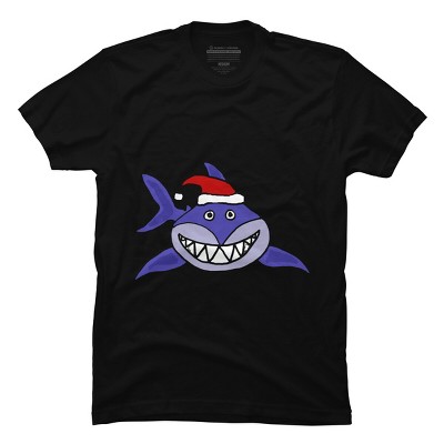 Men's Design By Humans Funny Christmas Shark in Santa Hat By SmileToday T-Shirt