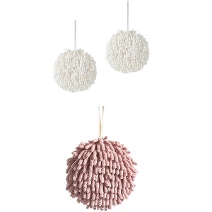 REGALWOVEN 3 Pack Chenille Soft Absorbent Fuzzy Ball Hand Towels for Bathroom 6" x 6" - 1 of 4