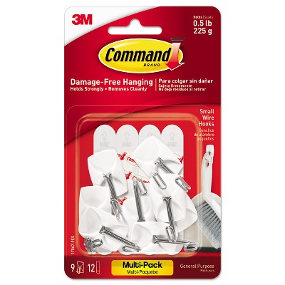 Command General Purpose Hooks Small Holds 1lb White 9 Hooks & 12 Strips/Pack 170679ES