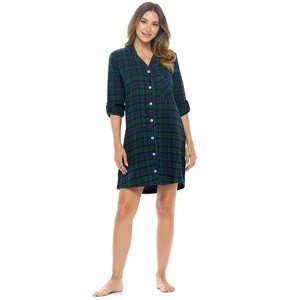 Ashford & Brooks Women's Flannel Plaid Sleep Shirt Button Down Nightgown - 1 of 4