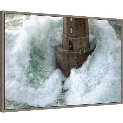 Stormy Lighthouse Architecture Canvas Print with Greywash Frame
