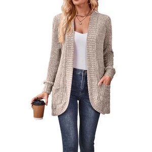 Women's Fashion Cardigan Sweater Lightweight Open Front Long Casual Jacket With Pockets - 1 of 4