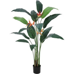 Artificial Bird of Paradise Tree, Fake Palm Plant with Trunks and Flowers, Indoor Outdoor Decor for Home Office, Green - 1 of 4